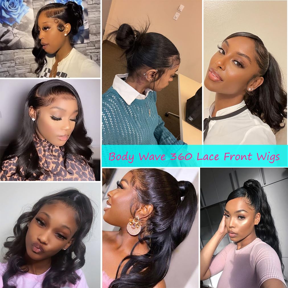 Body Wave 360 Lace Front Wigs Human Hair Pre Plucked Lace Frontal Wigs with Baby Hair for Black Women Natural Black (360 Lace Wigs Human Hair, 22 Inch)