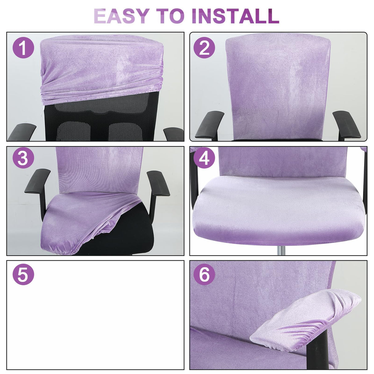 Tallew 4 Pcs Office Chair Covers Set Computer Universal Protective Stretchable Chair Seat Covers Desk Armrest Slipcovers Pads Office Cushion Backrest for Rotating(Purple)