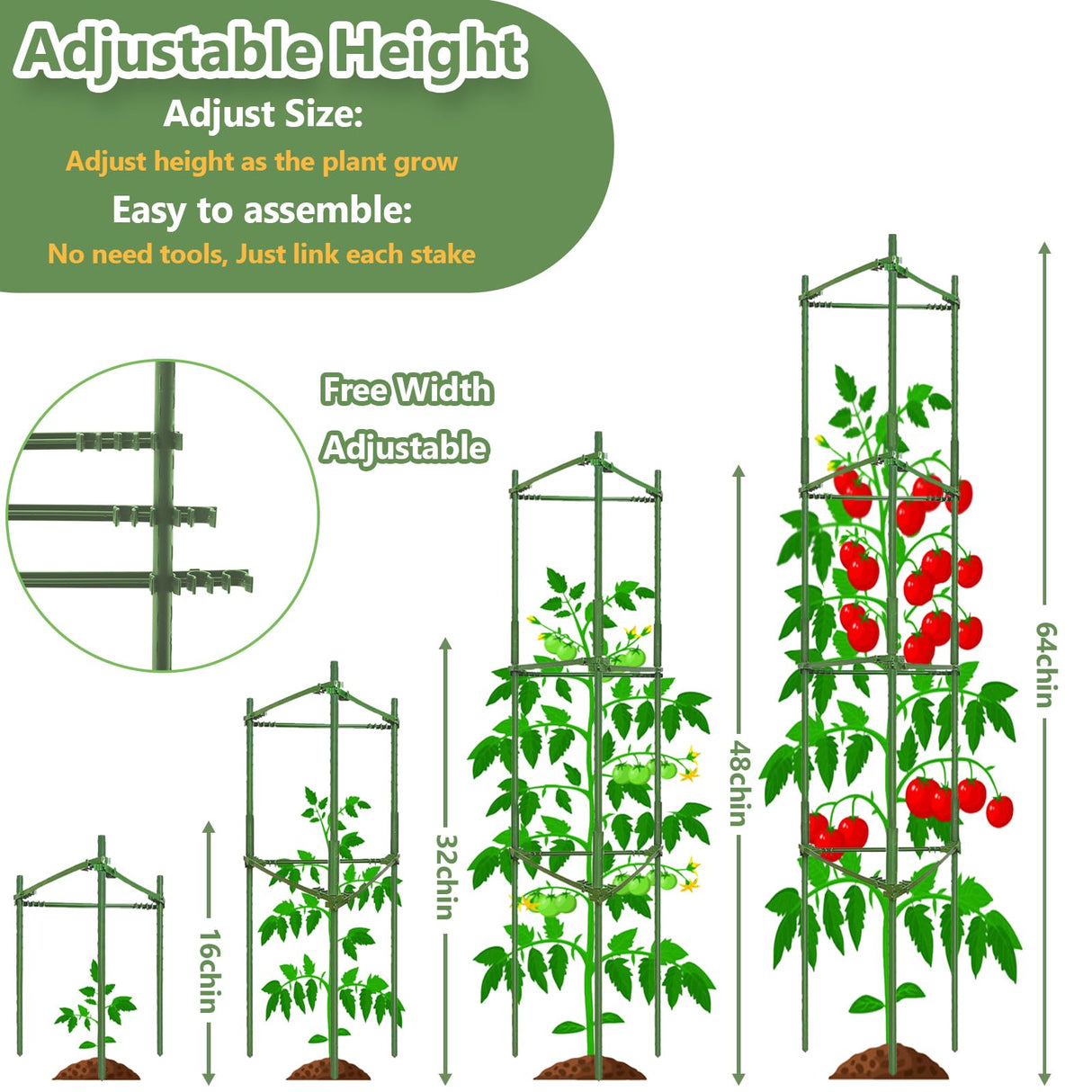 Fabulas 3 Pack Tomato Cages - Tomato Trellis Plant Support Stake Cage for Garden and Pots, Adjustable Tomato Plant Cage Tall Up to 48 Inch for Raised Garden Bed Outdoor Climbing Plants Vegetables