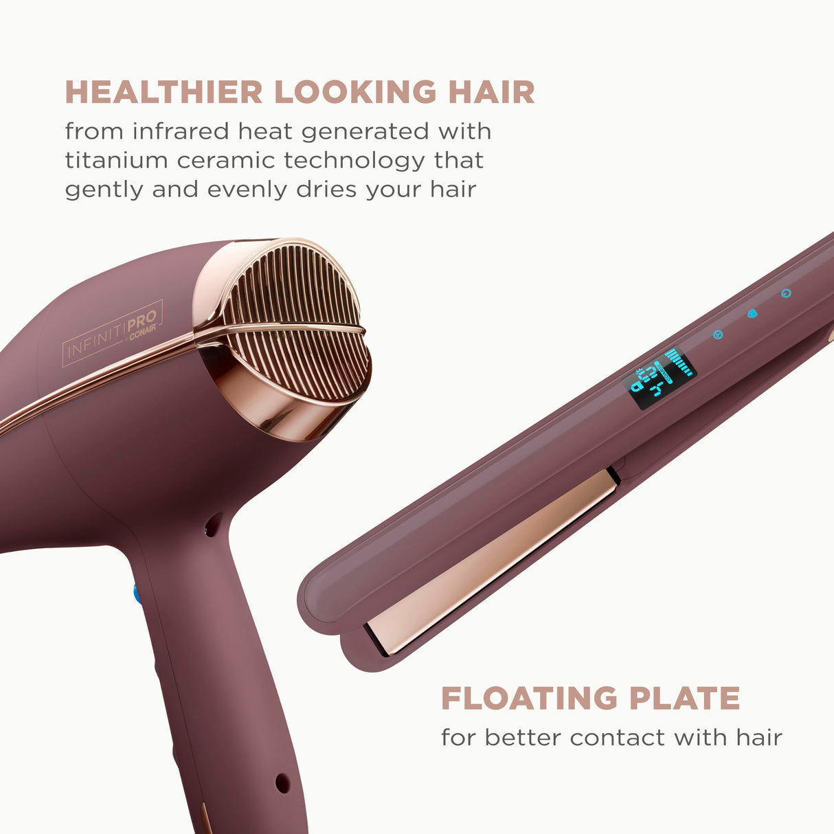 Conair Limited Edition Bundle | INFINITIPRO by CONAIR Hair Dryer with Diffuser - and - Conair Double Ceramic 1-inch Digital Flat Iron | Plum | Amazon Exclusive