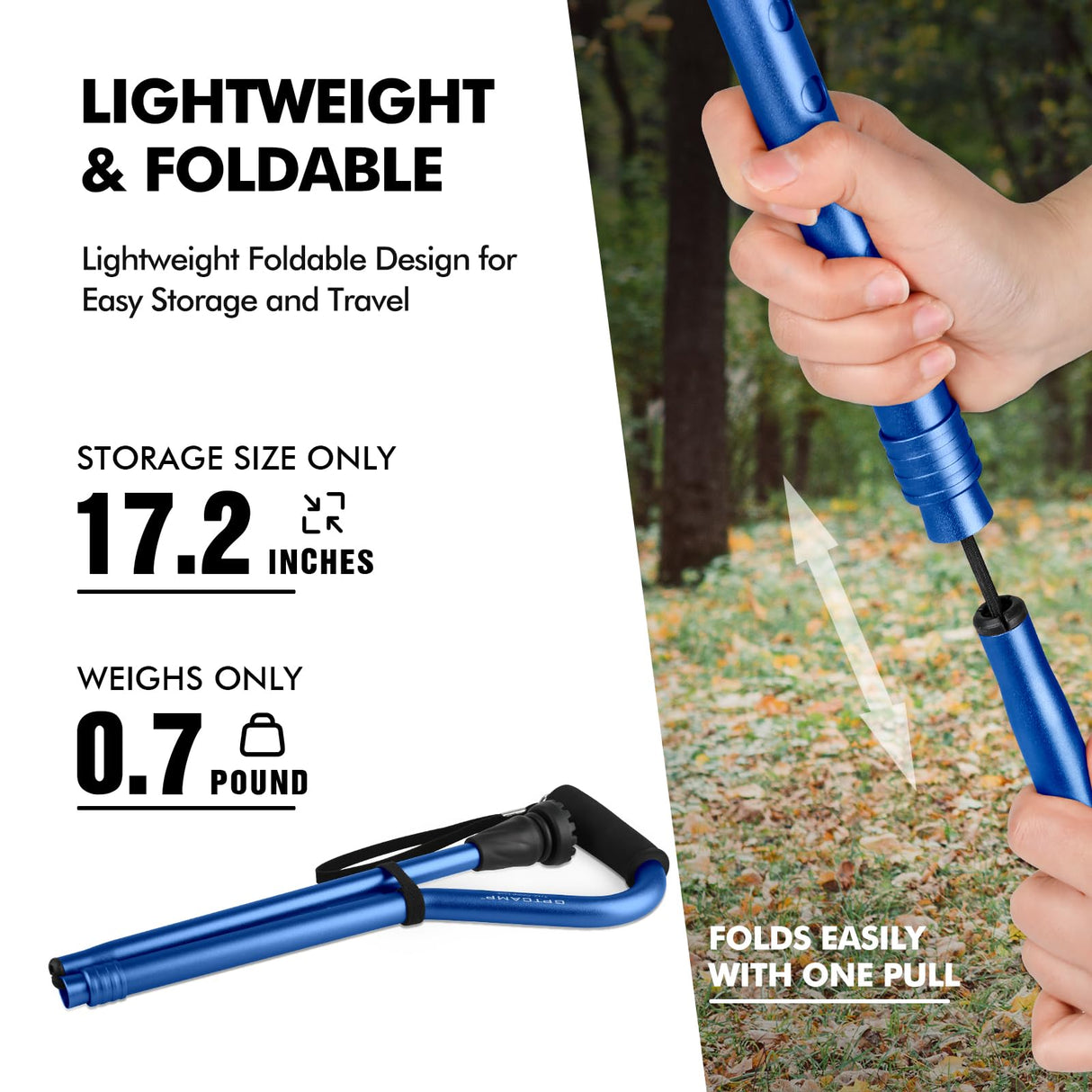 GPTCAMP Walking Cane and Walking Stick for Men Women,Lightweight Folding Canes with Offset Soft CushionedHandle,Adjustable&Collapsible,Mobility & Leg Surgery Recovery (Dark Blue)