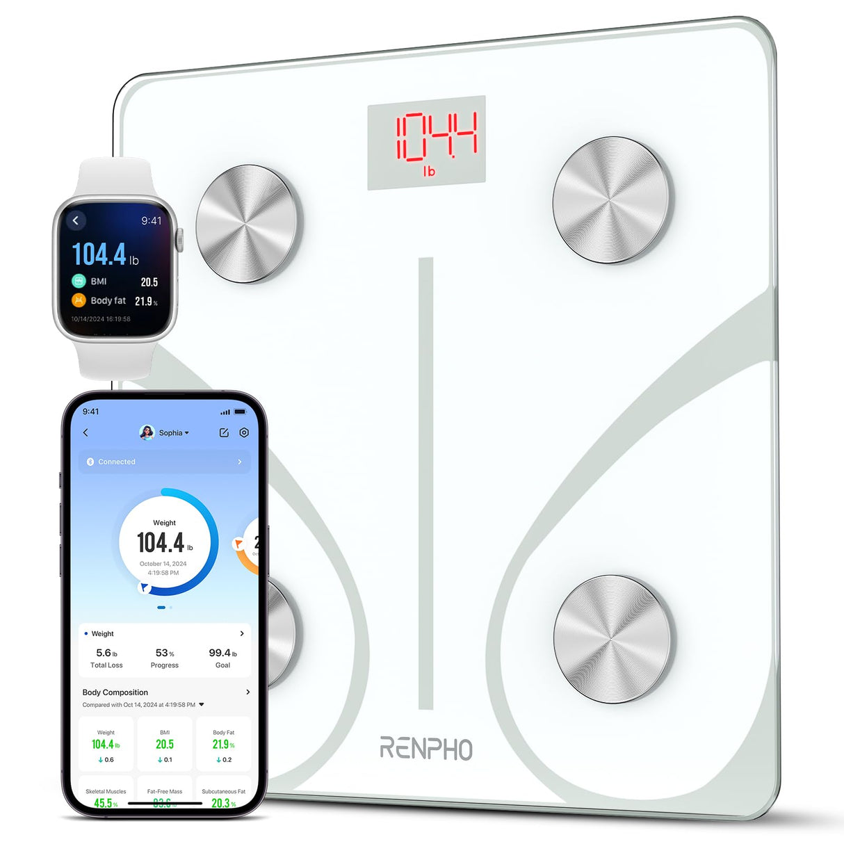 RENPHO Smart Scale for Body Weight, FSA HSA Eligible, Digital Bathroom Scale BMI Weighing Bluetooth Body Fat Scale, Body Composition Monitor Health Analyzer with Smartphone App (White, 11"/280mm)