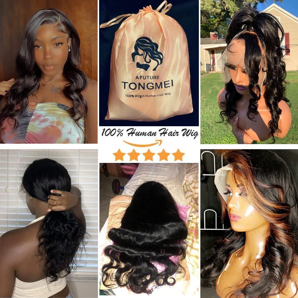 13x4 Body Wave Lace Front Wigs Human Hair Pre Plucked HD Transparent Lace Frontal Wig with Baby Hair 180% Density 9A Glueless Brazilian Virgin Human Hair Lace Front Wigs for Women Natural Black 22Inch