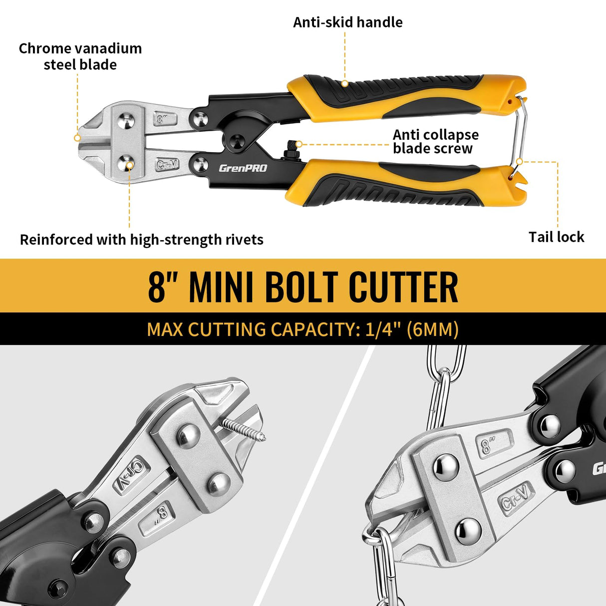 GRENPRO 3-Piece Bolt Cutter Pliers Set, 14" Heavy Duty Bolt Cutter, 8" Mini Wire Cutter, 8" Cable Cutter with Carrying Bag, Cr-V Blade for Metal, Key, Lock, Craft & Hard Wire, Screw, Chains Hand tool