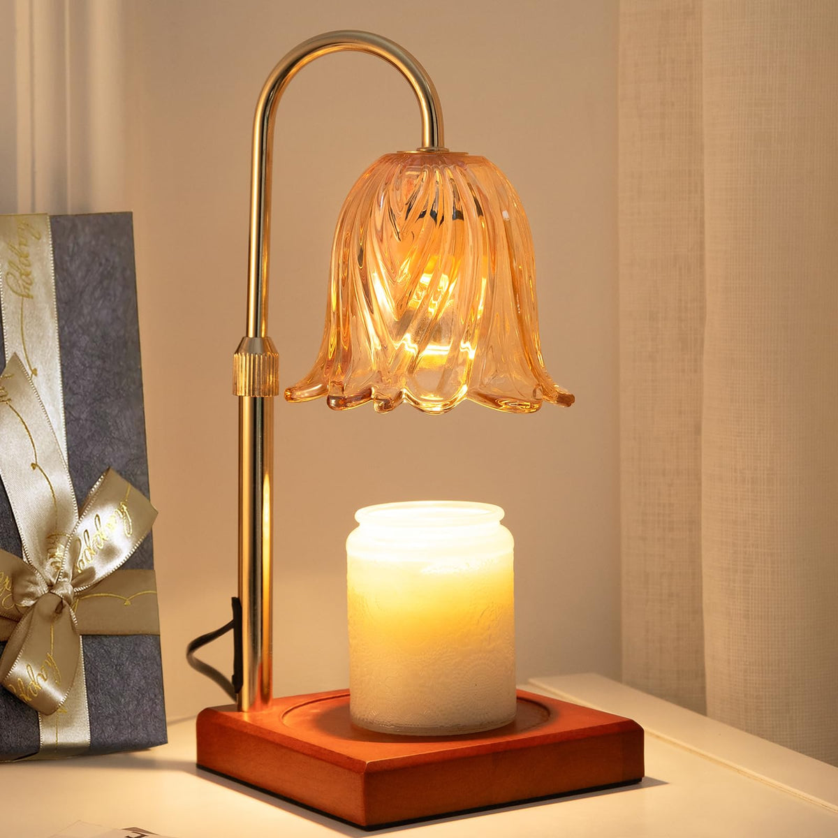 GODONLIF Flower Candle Warmer Lamp with Timer, Gold Electric Candle Lamp