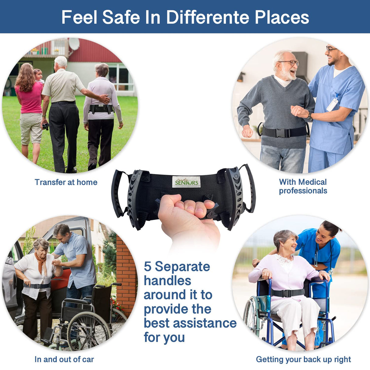 Gait Belts for Seniors - Transfer Gate Belts With Handles for Lifting Elderly & Patient Physical Therapy - Easy to Use Quick Release Gait Belt for Medical Nursing Use