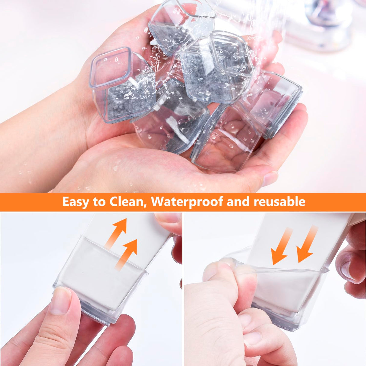 BAIPOK 36pcs Square Chair Leg Floor Protectors, Furniture Felt Pads for Hardwood Floors, Furniture Sliders for Chair Legs, Floor Protectors for Chairs, Silicone Chair Leg Caps Cover, Large, Clear