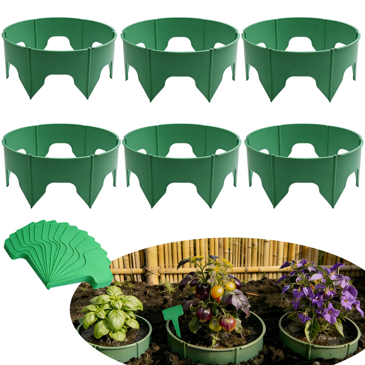 36 Pcs Planting Grow Rings Adjustable Plant Support Rings ,Interlocking Garden Plant Ring,Included 30pcs Plant Labels,Spliceable Green Garden Rings for Plant Support and Soil Moisture Retention