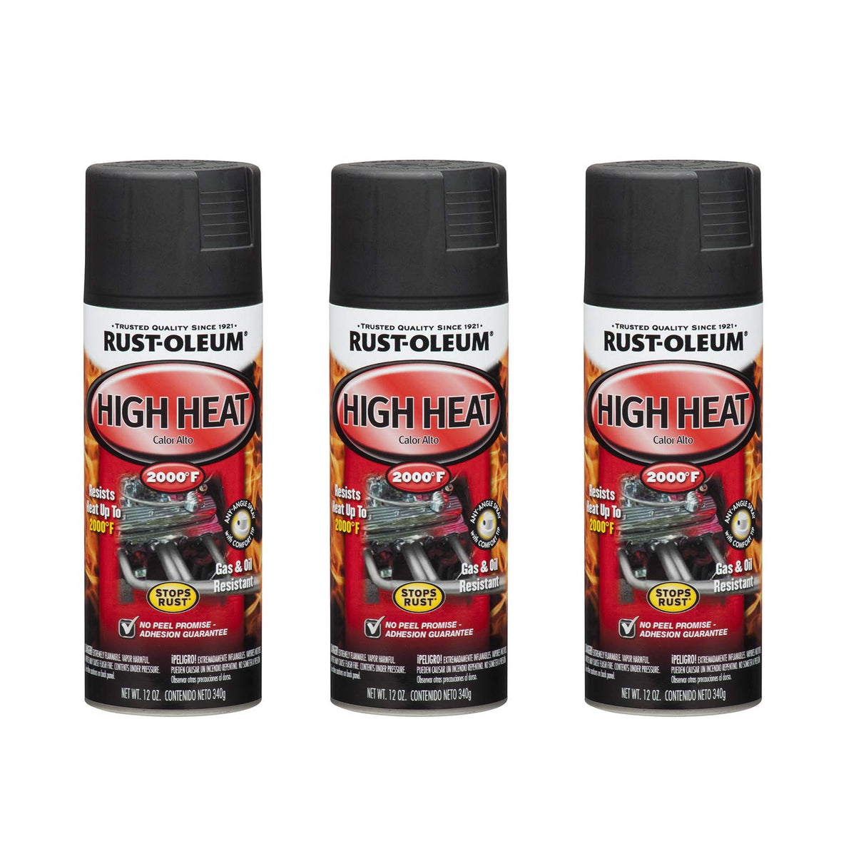Rust-Oleum 248903-3PK Automotive High Heat Spray Paint, Flat Black, 12 Ounce (Pack of 3)