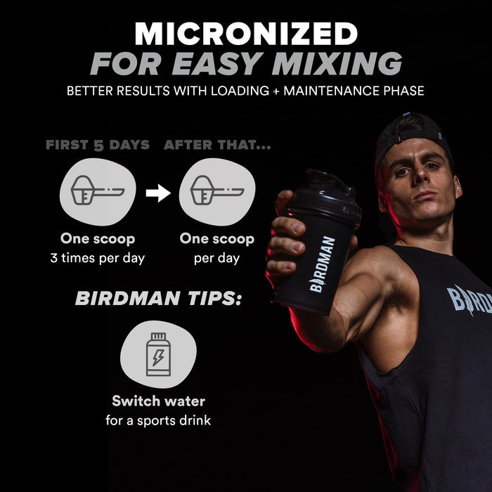 BIRDMAN Micronized Creatine Monohydrate Powder, Muscle Recovery, Caffeine Free, Creatine Pre Workout, Vegan, Post Workout, Gluten Free, Sugar Free | 80 Servings (5 Grams Each) | 0.8lb