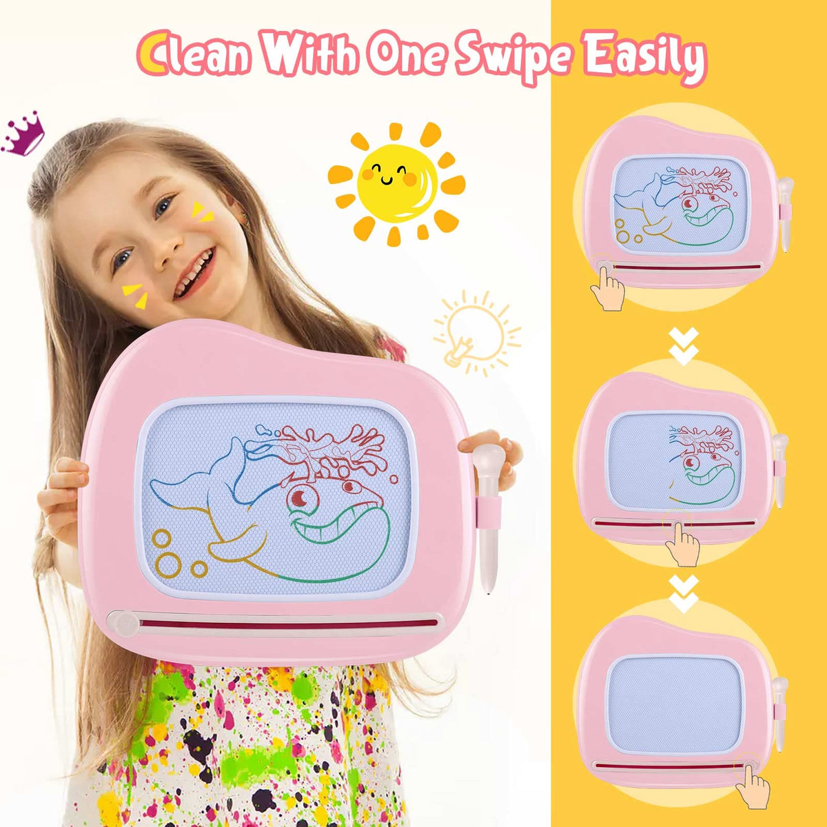 Smasiagon Magnetic Drawing Board for Kids, Toddler Toys for 1-2 Year Old Girl, Portable Doodle Board Pad Learning and Educational Toys for Ages 1 2 3 Year Old Baby Girl Birthday Giftļ¼Pinkļ¼