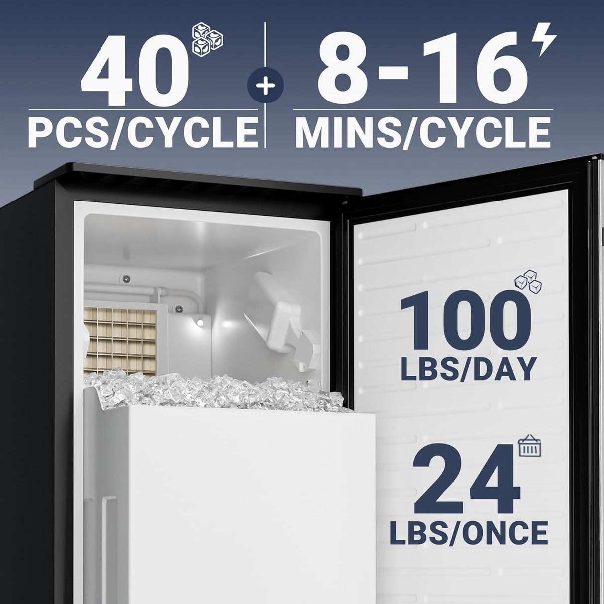 ICYGLEE Commercial Under Counter Ice Maker Machine with Drain Pump, 100Lbs/Day with 24lbs Storage, Auto-Cleaning, 24H Timer, Built-in Freestanding Ice Maker for Home/Commercial & Home Use. (Steel)