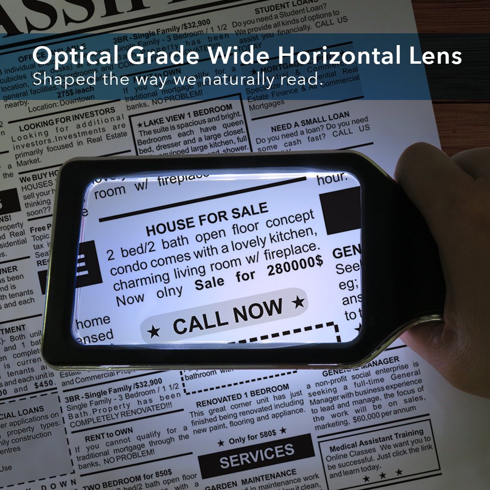 MAGNIPROS Patented 6X Large Magnifying Glass with Light | 3 Color Light Modes | Anti-Glare Lens & Stepless Dimmable LEDs | Perfect for Reading Fine Print & Inspection - Ideal for Seniors & Low Vision