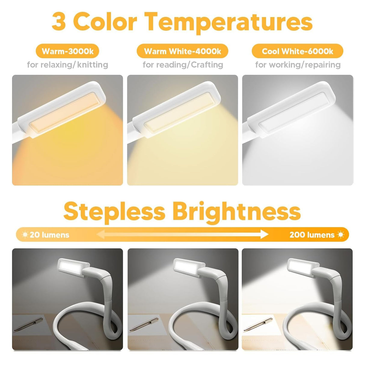 Neck Light Book Lovers Gifts: Crochet Accessories Knitting Gifts for Mom Christmas Stocking Stuffers for Men Women Husband Wife Teens Readers White Elephant Gift Exchange Sewing Supplies Reading Light