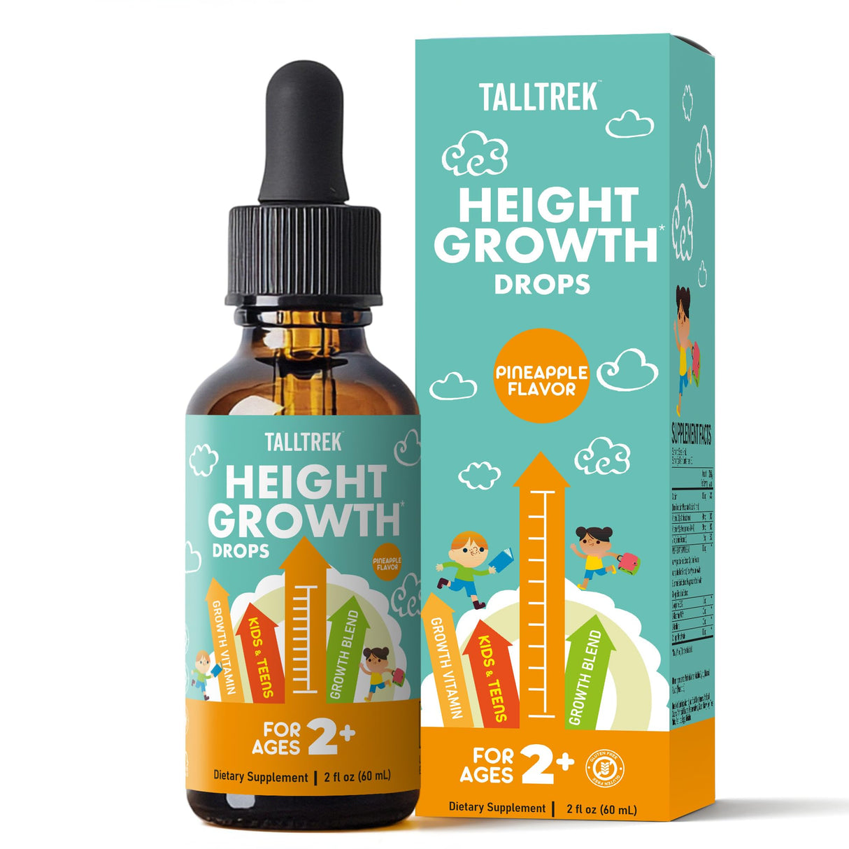 TallTrek Height Growth Supplement Drops for Kids - Teens Bone Growth Height Increase and Maximizer Immune Health Drops with Vitamins D3 K2 Zinc & Calcium - Gluten Free Vegan Pineapple Flavor