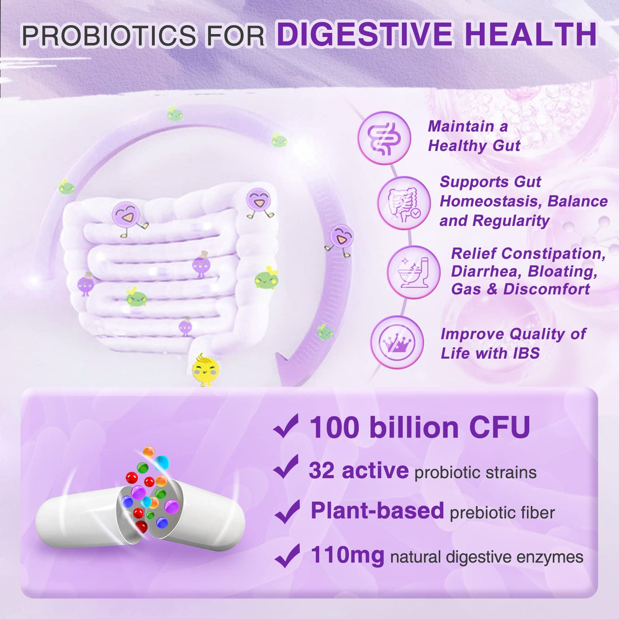 ZEBORA Probiotics for Women Digestive Health with Enzymes & Prebiotics 100 Billion CFUs| Vaginal Probiotics with D Mannose & Cranberry | Urinary Tract Health | Immune Support, 90 Capsules