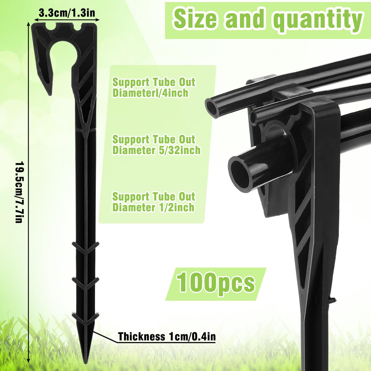 Briwooody 100 Pcs 8 Inch Irrigation Hose Hold-Down Anchor Stakes for 1/2 Inch 1/4 Inch 5/32 Inch Drip Tubing Plastic Ground Garden Hose Support Stakes for Drip System, Irrigation Line
