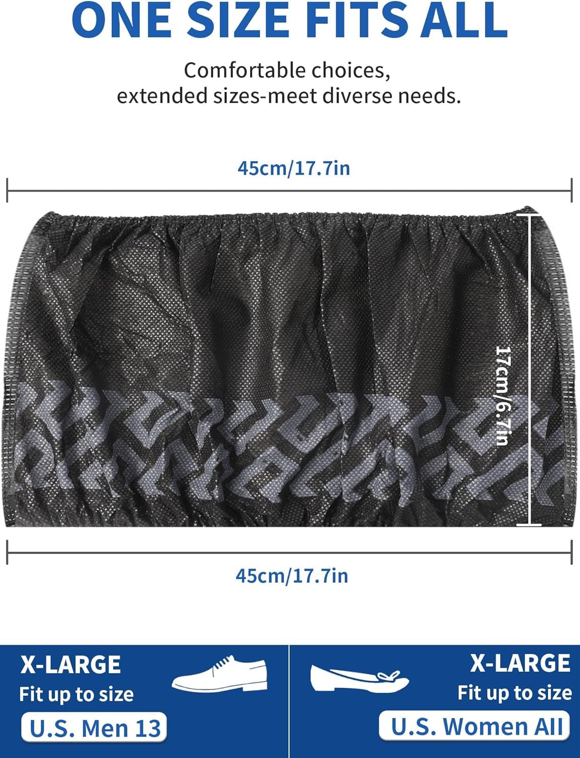 X-Large 50 Pack Shoe Covers Disposable Non-Slip, Black Non-Woven Fabric Boot Covers, Stretchable Fits Up to Size 13 US Men (Black, 100 Pack)