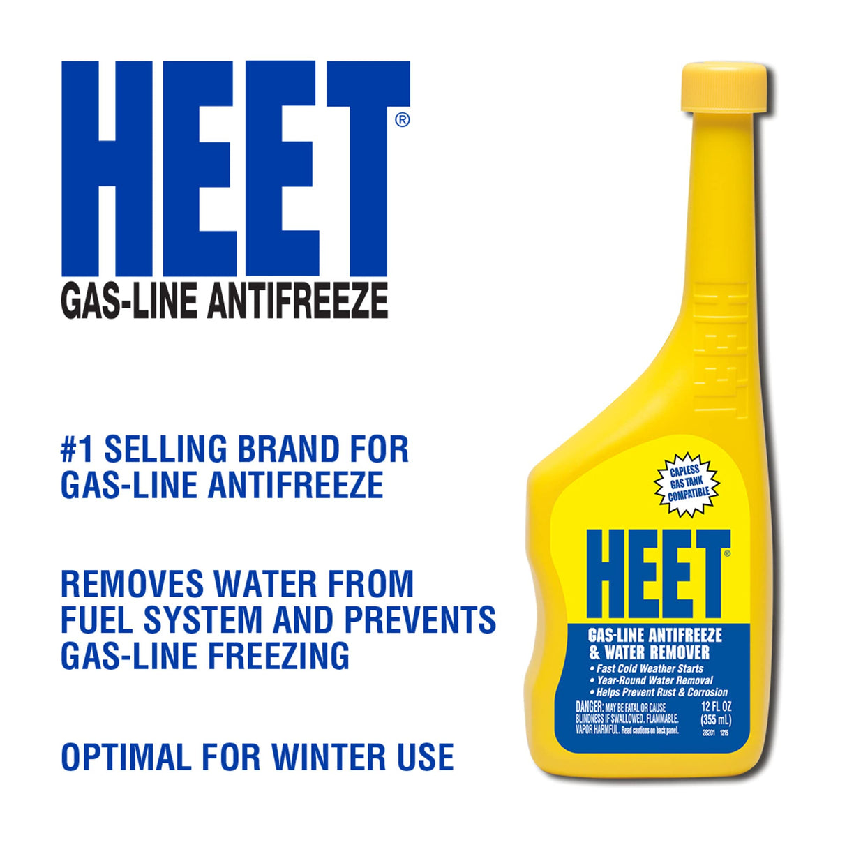 HEET Water Remover & Premium Gas Line Antifreeze, Removes Water from Fuel System, Prevents Gas-line Freezing, Winter Fuel Additive for Fast Cold Weather Starts, 12 fl. oz.