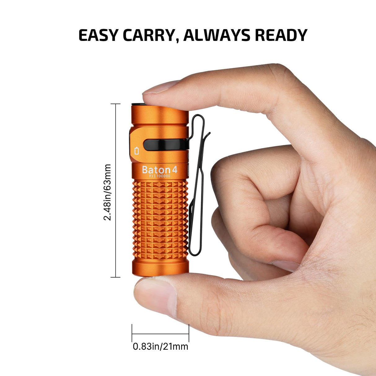 OLIGHT Baton4 Rechargeable EDC Flashlight, Bright Small Flashlight 1300 Lumens with MCC Charging Cable, IPX8 Waterproof, Multiple Modes Pocket Light for Home, Camping, and Emergencies (Orange)