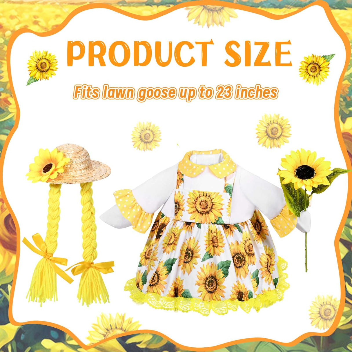 JcHrmers Sunflower Goose Outfit Sunflower Dress and Straw Hat Porch Goose Clothes Fits 23" Cement or Plastic Goose Statue for Spring Summer Outdoor Garden Lawn Yard Patio Decor