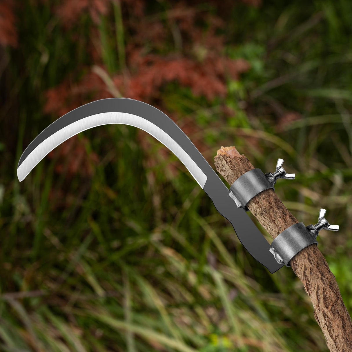 Steel Straw Sickle with Replaceable Wooden Handle Function, Manganese Steel Blade, Handheld Gardening Tools Multipurpose Gardening Weeding Grass and Farming Portable Safety Sickle