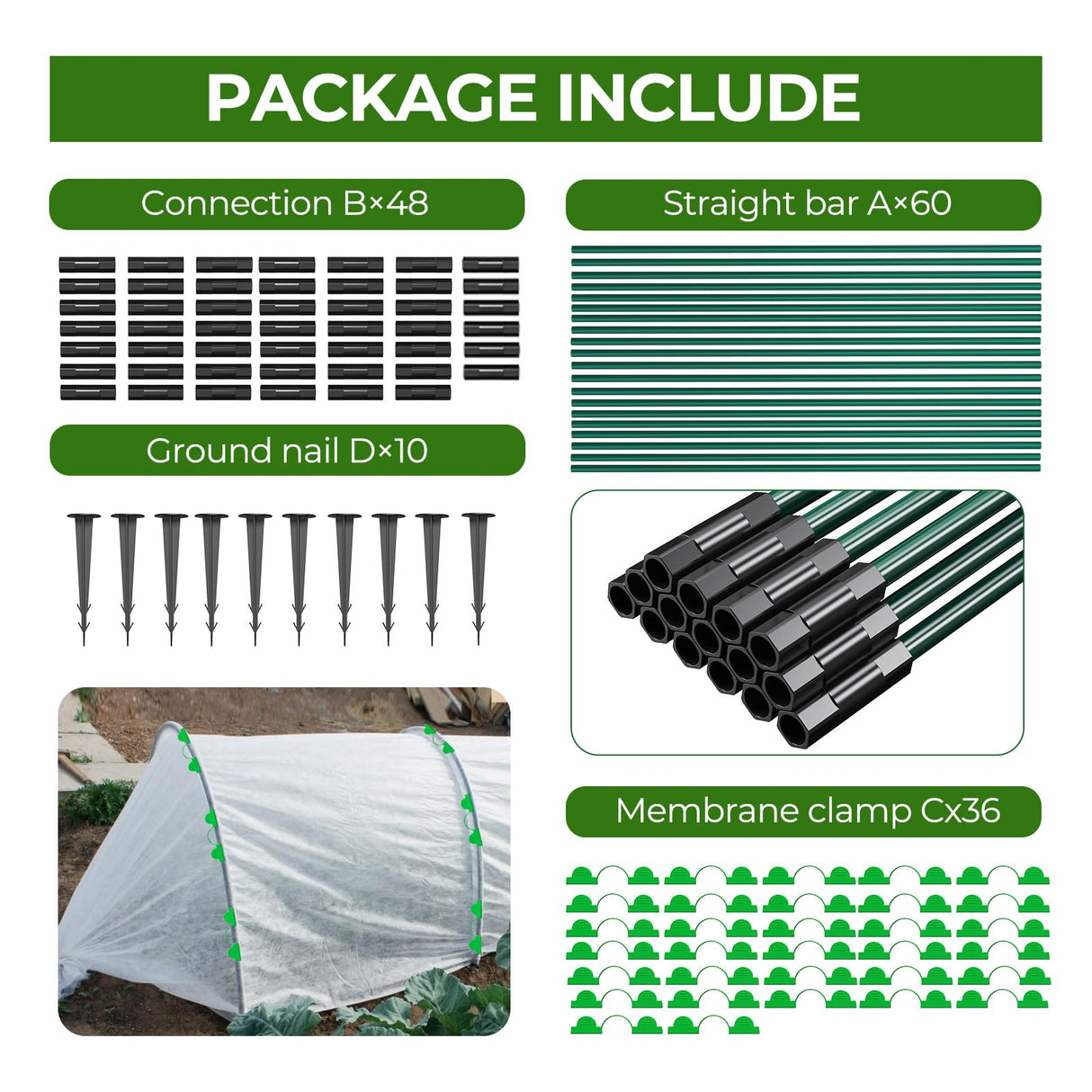 60 Pcs Garden Hoops for Raised Beds, 12 Sets of 8.5 FT Long Garden Hoops, Rust-Free Fiberglass Greenhouse Hoops Grow Tunnel for Netting, DIY Plant Support Garden Stakes for Row Cover