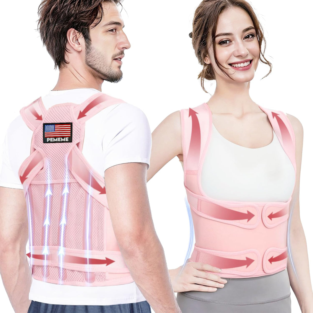 Posture Corrector for Women and Men - Adjustable Back Brace for Pain Relief - Enhances Posture and Provides Lumbar Support - Upper and Lower Back Straightener - Breathable Back Support (Pink, Medium)