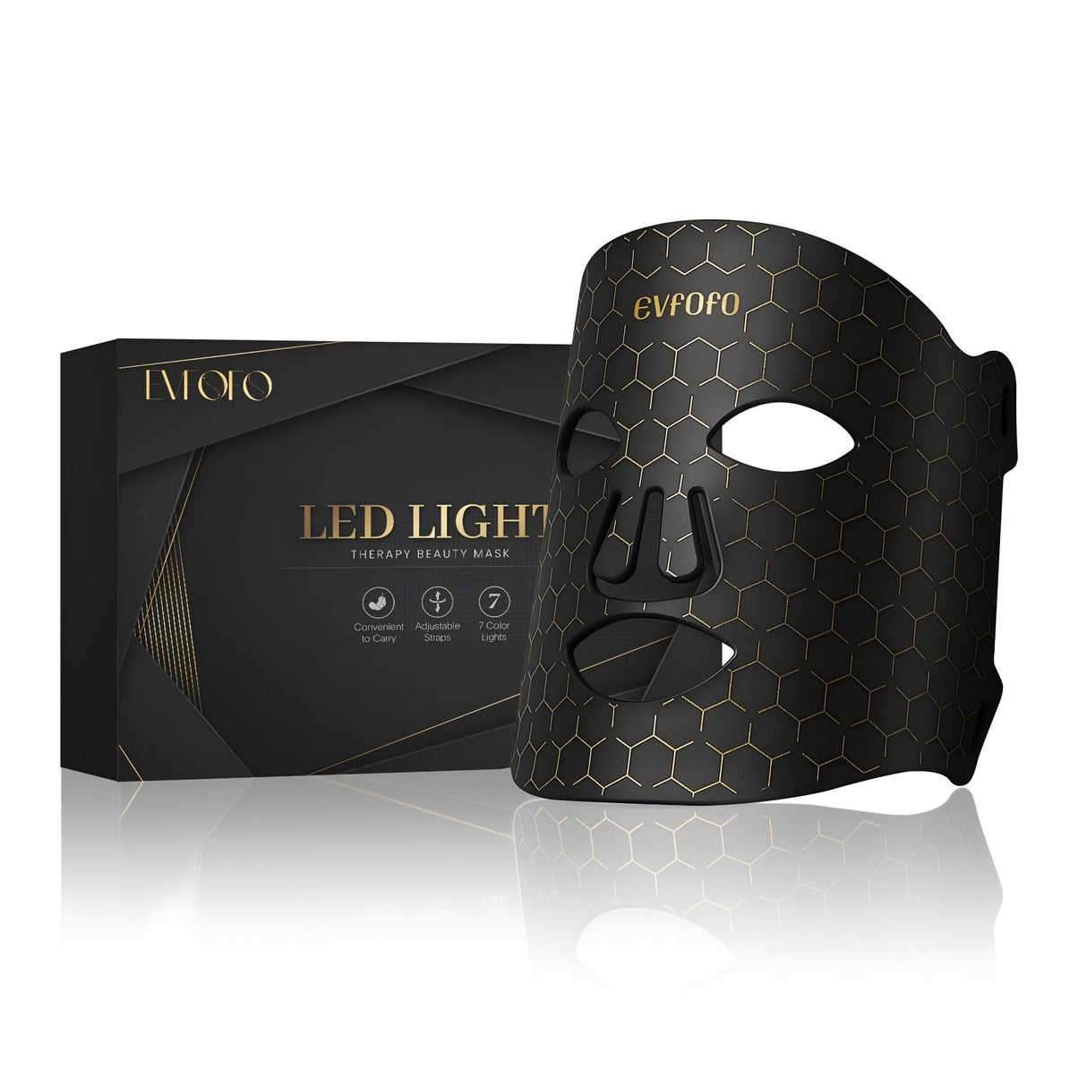 EVFOFO Led Face Mask Light Therapy, Red Light Therapy for Face, 7-1 Colors LED Facial Skin Care Mask, Black