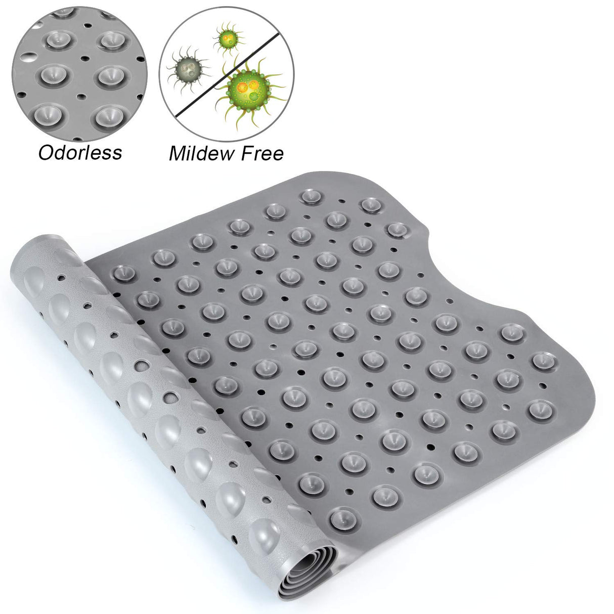 YINENN Bath and Shower Safety Mats 40x16 inch, Non Slip with Suction Cups for Bathroom Stall and Tub Floor, Extra Large and Machine Washable, Drain Holes Keep Bathtub Clean, Grey
