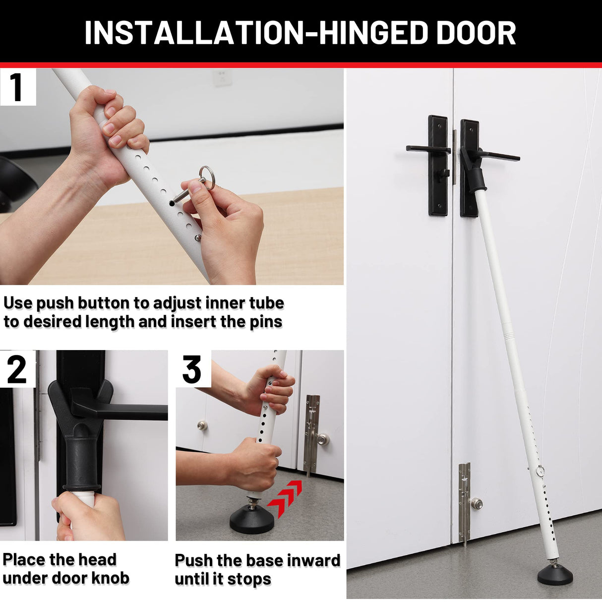 Door Security Bar 2 Pack, Heavy Duty Metal Door Stoppers, 2 in 1 Adjustable Door Jammer 18-51 Inch for Hinged & Sliding Patio Doors, Large Non-Slip Base for Apartment Home Travel Hotel Dorm
