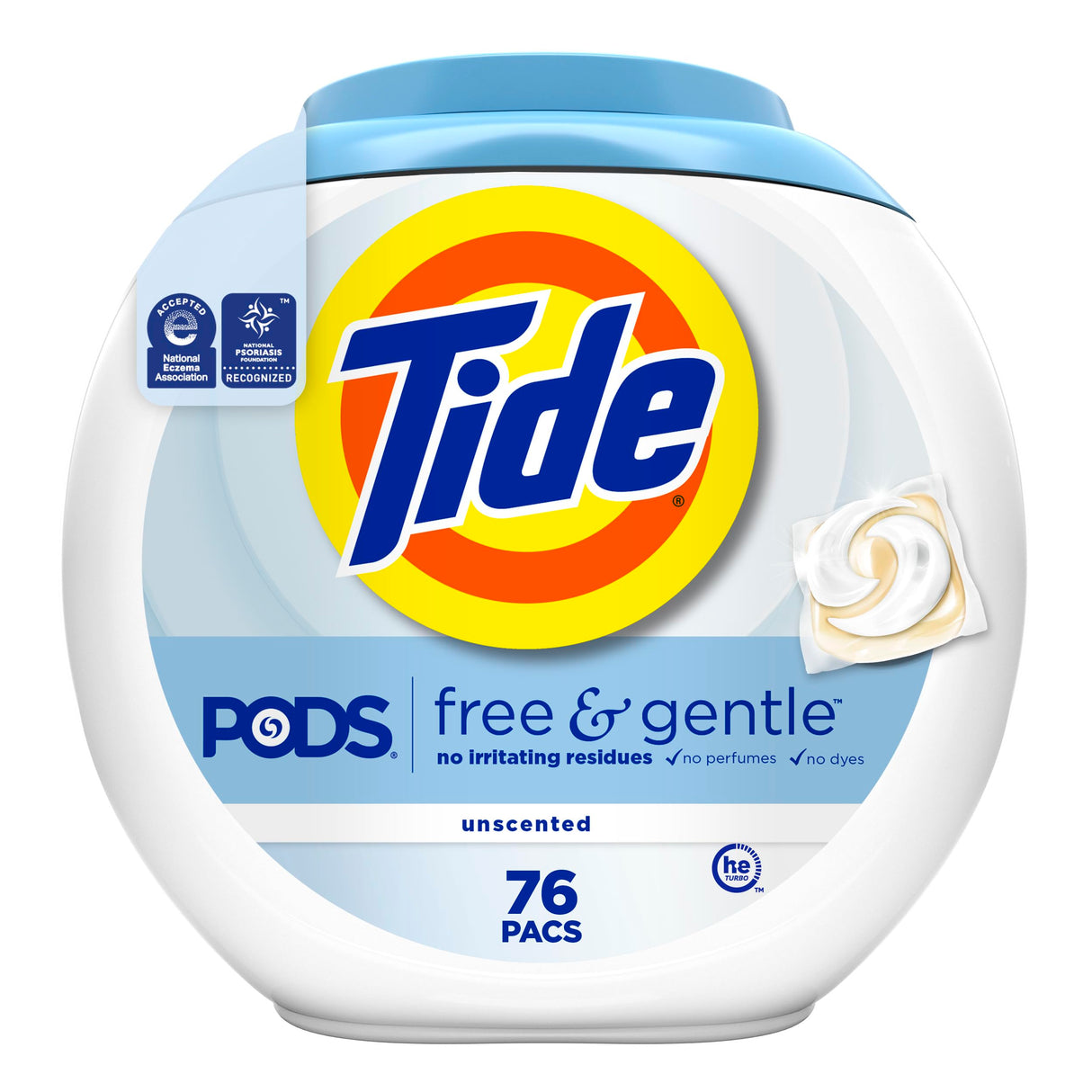 Tide PODS Free & Gentle Laundry Detergent Soap Pacs, HE Compatible, Unscented, Gentle on Skin, 76 Count, Tide PODS Laundry Detergent
