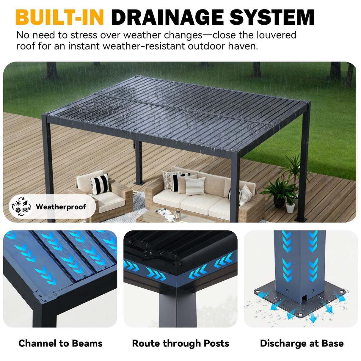 MELLCOM 10x12 Louvered Pergola Adjustable Roof Weatherproof