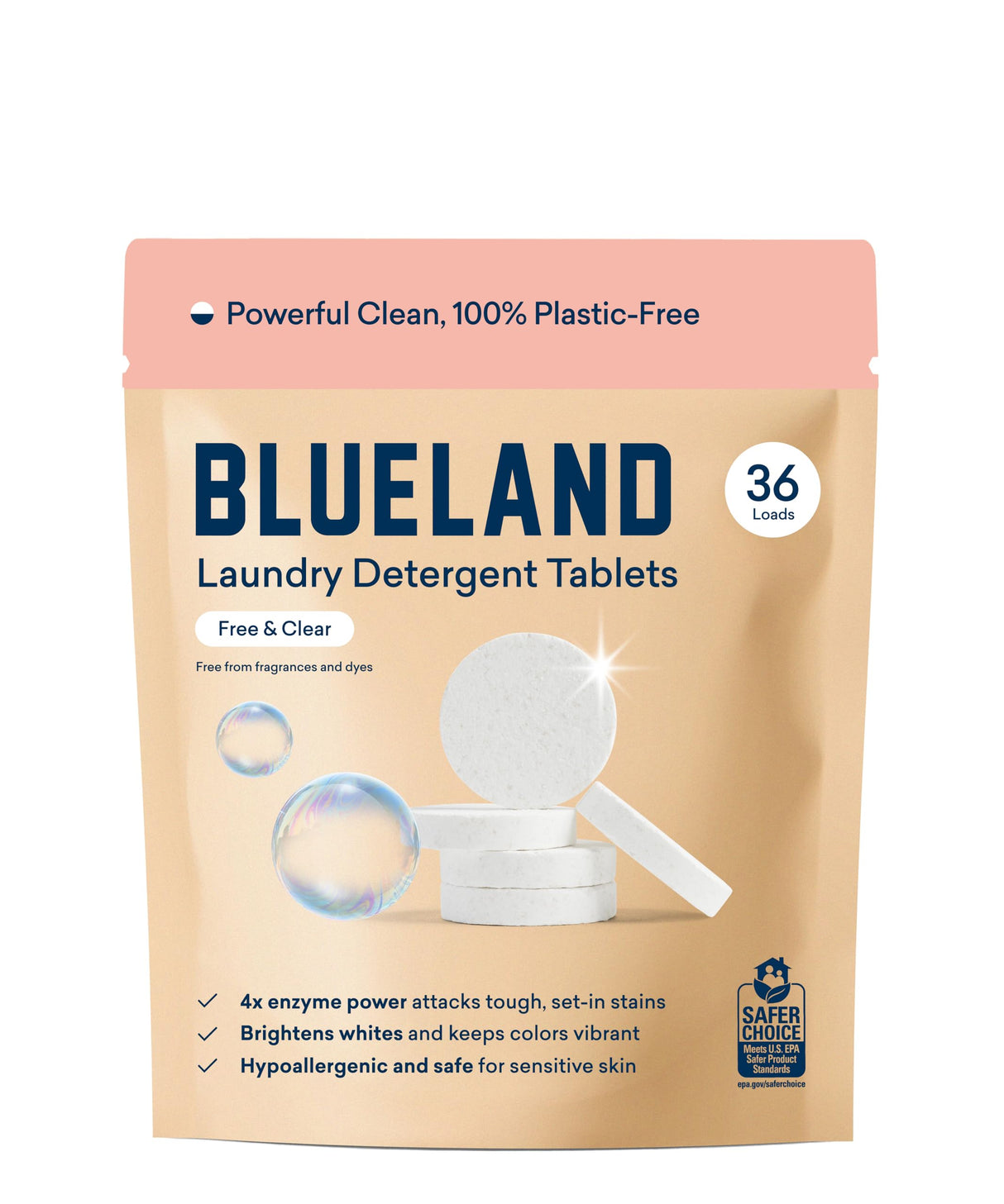 BLUELAND Laundry Detergent Tablets, 36 Count, Unscented Plastic-Free Eco-Friendly Pods, Sheets, Liquid Alternative - Natural, Gentle, Non Toxic