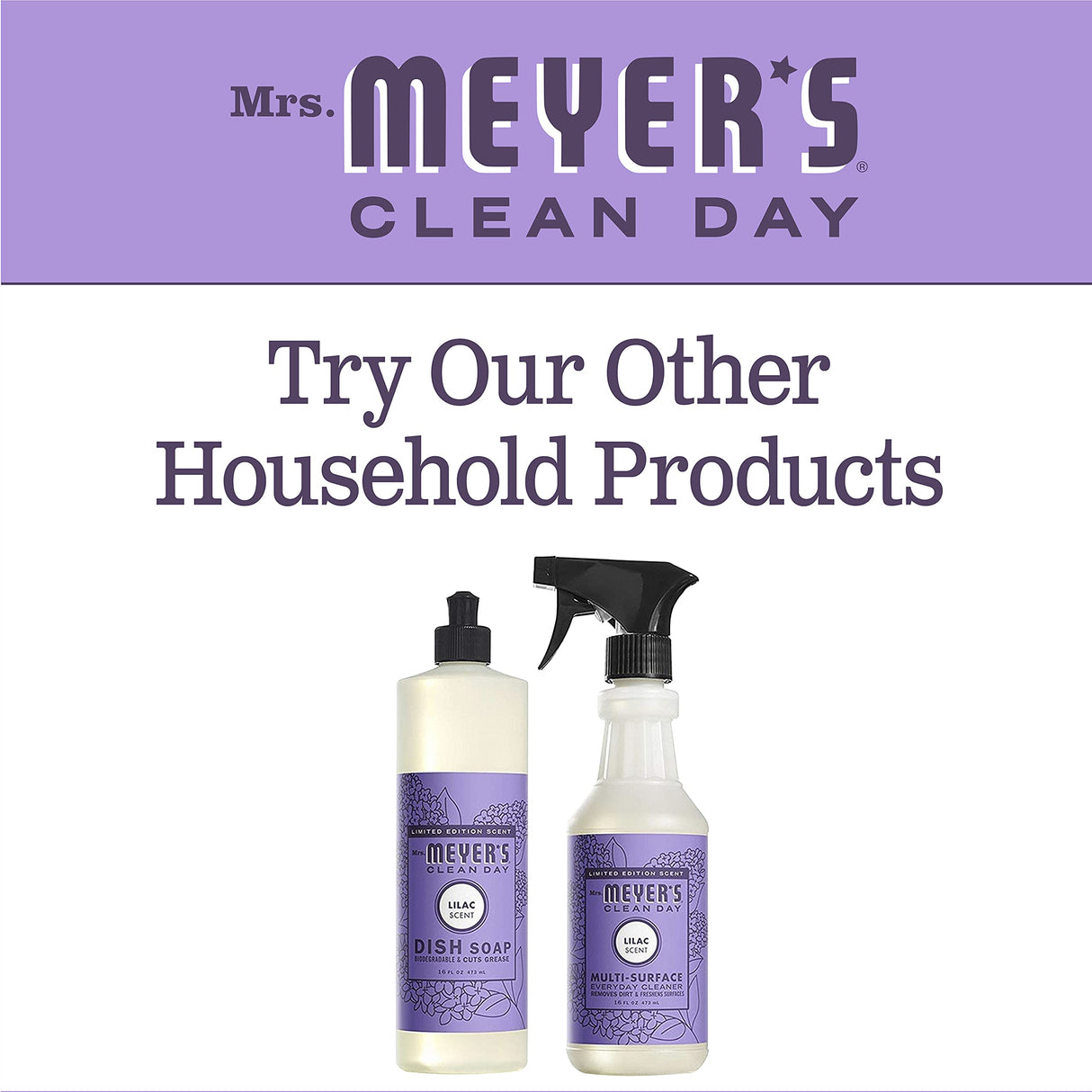 MRS. MEYER'S CLEAN DAY Multi-Surface Everyday Cleaner, Limited Edition Lilac Scent, Removes Dirt & Freshens Surfaces, 16 FL OZ Spray Bottle (Pack of 6)