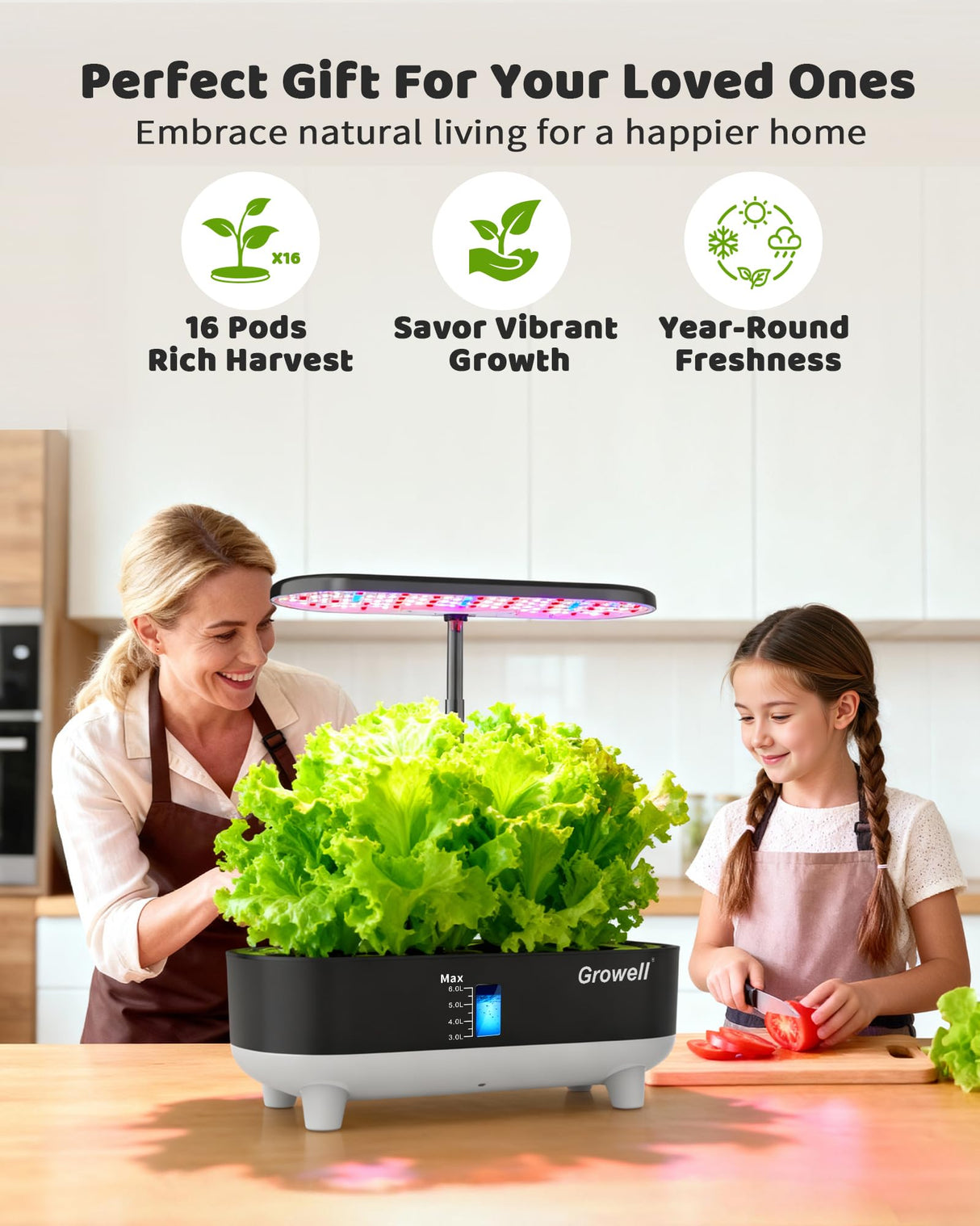 Growell 16 Pods Hydroponics Growing System Kit with 3 Light Modes & 2 Timer