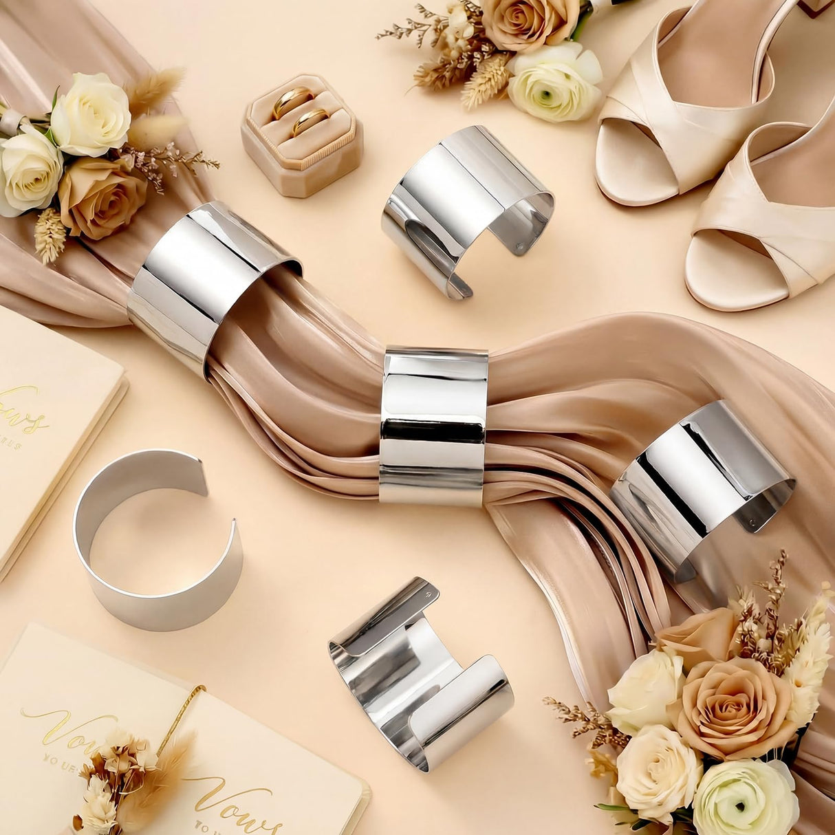 Liliaafar 6 Pcs Silver Corsage Wristlet Cuff Bracelets Women,Cuff