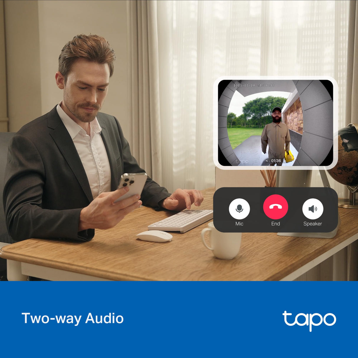 Tapo 2K Wireless Smart Video Doorbell - 160ยฐ Ultra-Wide View, Person Detection, 2-Way Talk, Ring Call, Night Vision, Subscription-Free Local Storage or Optional Cloud, D205