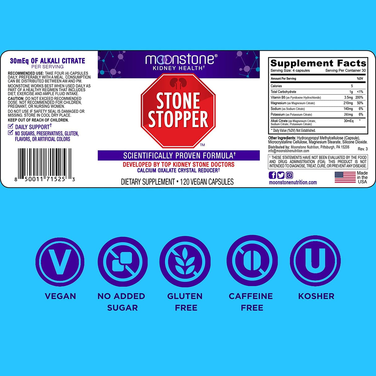 Stone Stopper Capsules, Kidney Stone Prevention, Calcium Oxalate Protector, Alkali Citrate Support Supplement, Developed by Urologists to Support Kidney Health, 60 Day Supply (240 Count)