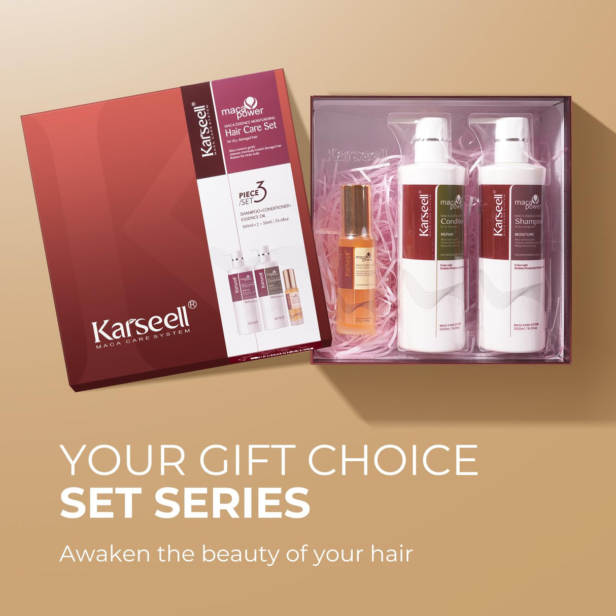 Karseell Collagen Hair Treatment Hair Care Set, Hair Oil Shampoo and Conditioner for Dry Damaged Hair All Hair Types 2 x 16.9fl.oz + 1.69fl.oz