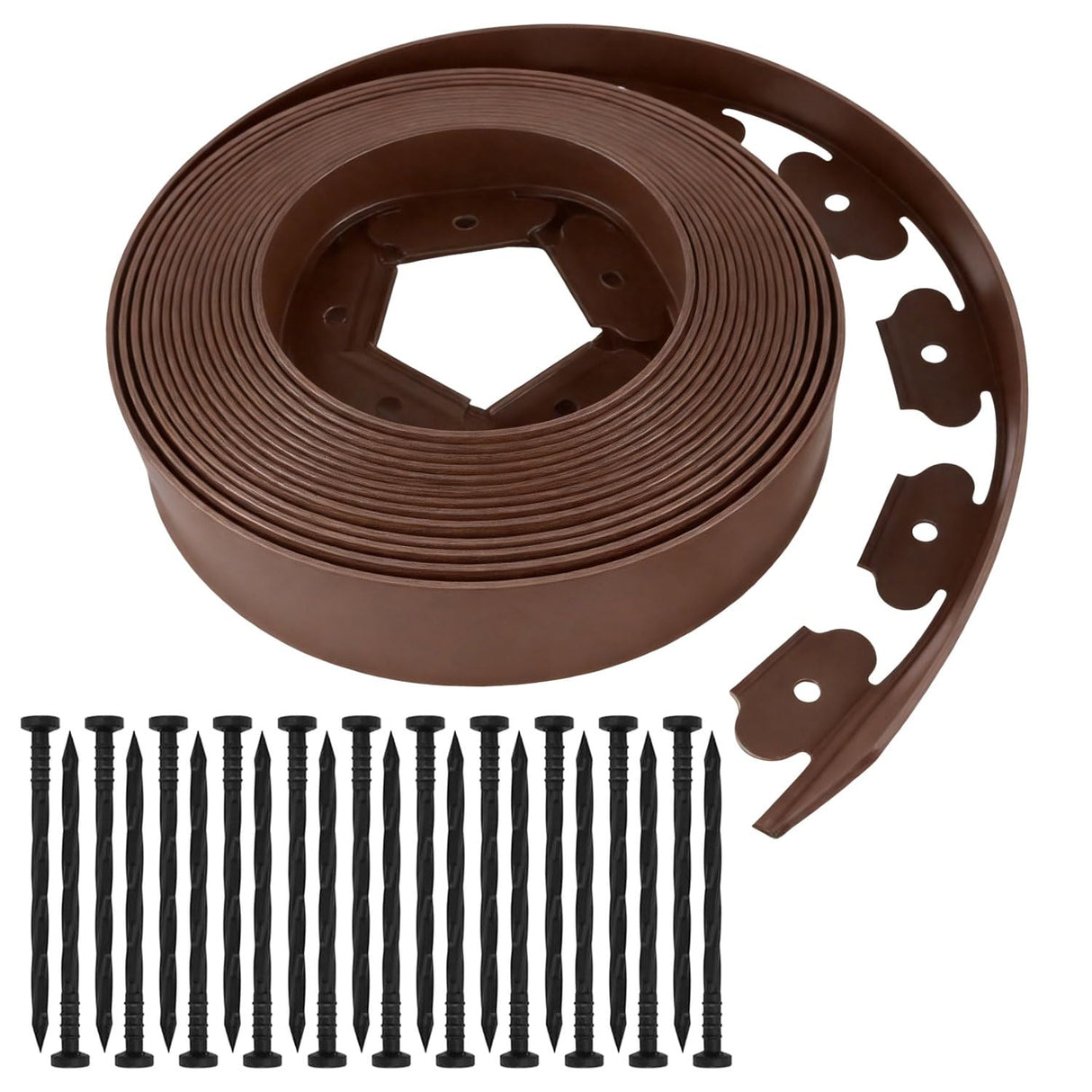 Garden Edging Border, 2In x 100 FT Landscape Edging with 90 Spikes, Brown