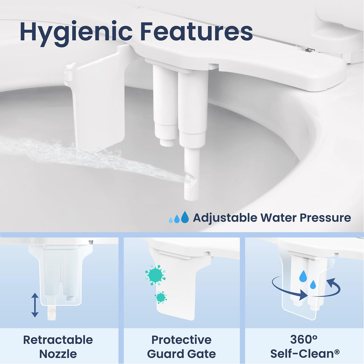 LUXE Bidet NEO 320 Plus - Warm Water, Dual Nozzle, Non-Electric Bidet Attachment for Toilet Seat, Patented Slide-In Install, 360° Self-Clean, EZ-Lift to Clean, Feminine & Rear Wash (Chrome)