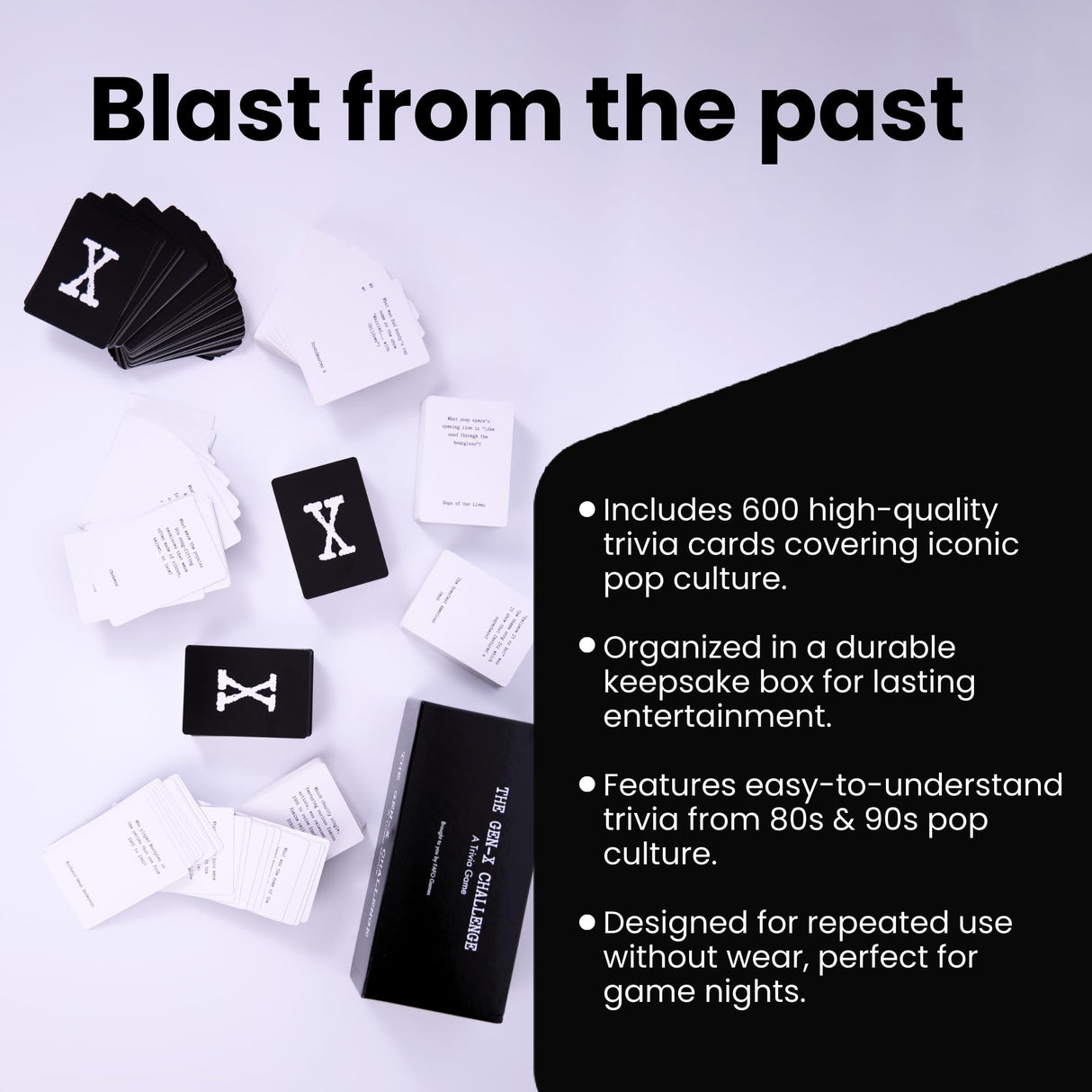 FAFO GAMES The Gen-X Challenge - 80s and 90s Trivia Card Game with 600 Trivia Cards - Pop Culture Trivia Game with Movies, Music, TV Shows - Ideal for Game Night, Christmas, Birthday, or Gift