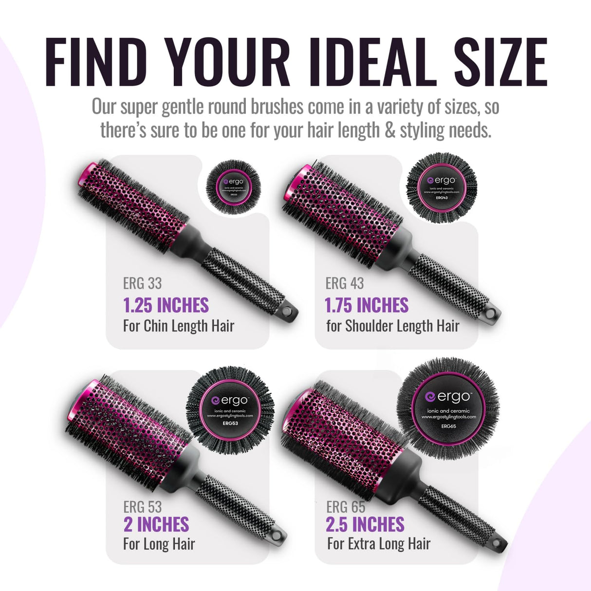 Ergo Super Gentle Round Brush for Blow Out - Salon Quality Hair Styling for Women - Roller for Wet and Dry Hair - Volumizing Care Blowout - ERG53: 2"