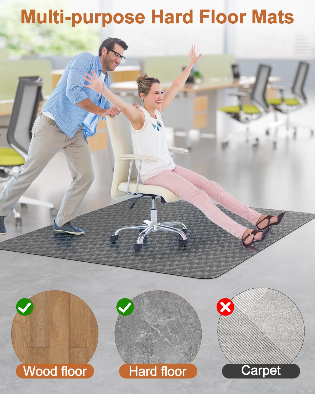 Blvornl Large Office Chair Mat for Hardwood Floor, Rolling Chair Mat for Hard Wood, Large Anti-Slip Hard Floor Protector, Heavy Duty Computer Desk Rug for Office and Home 50"*63" Dark Grey