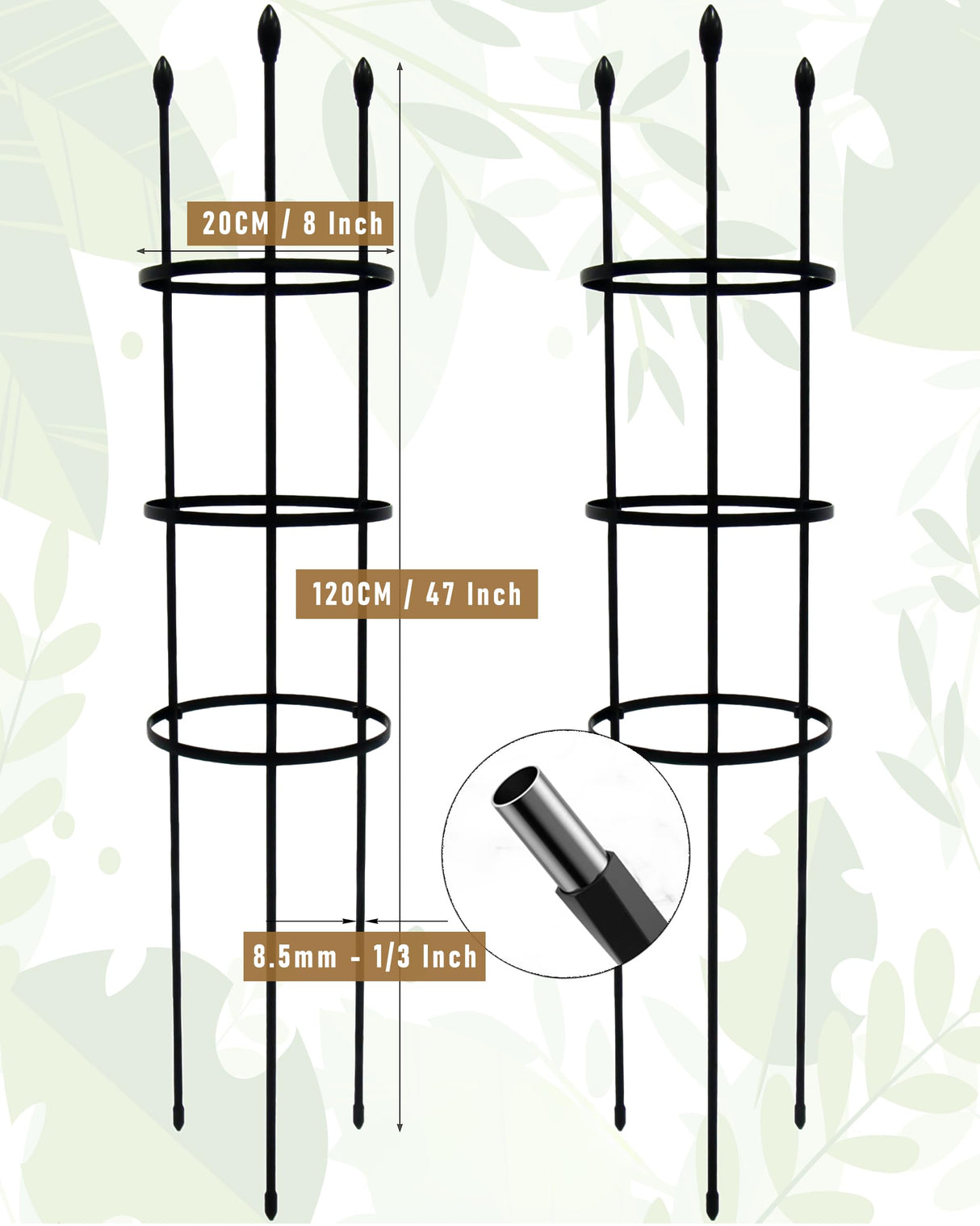 2-Pack Garden Trellis for Climbing Plants Outdoor Indoor, 47-Inch Adjustable Metal Trellis for Potted Plants, Tall Plant Support for Jasmine, Clematis and Other Climbing Flowers
