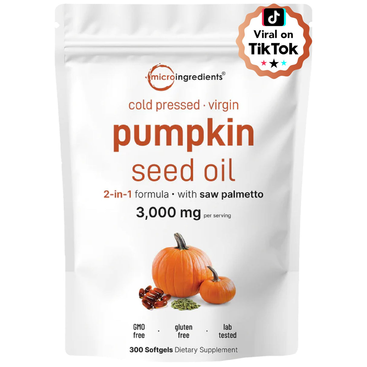 Pumpkin Seed Oil with Saw Palmetto, 3000mg Per Serving, 300 Softgels | Cold Pressed, Pure Virgin Oil, Essential Fatty Acids & Phytosterols | Supports Hair, Urinary, Bladder & Prostate Health | Non-GMO