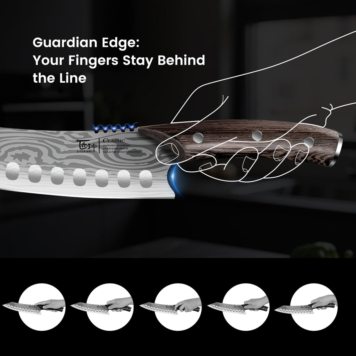 SYOKAMI Japanese Kitchen Knife, 8.2 Inch Chef Knife, Carbon Steel Kiritsuke, Razor Sharp Santoku for Precision Cutting, Damascus Pattern, Full Tang Wood Handle,Thanksgiving Christmas Cooking Gifts