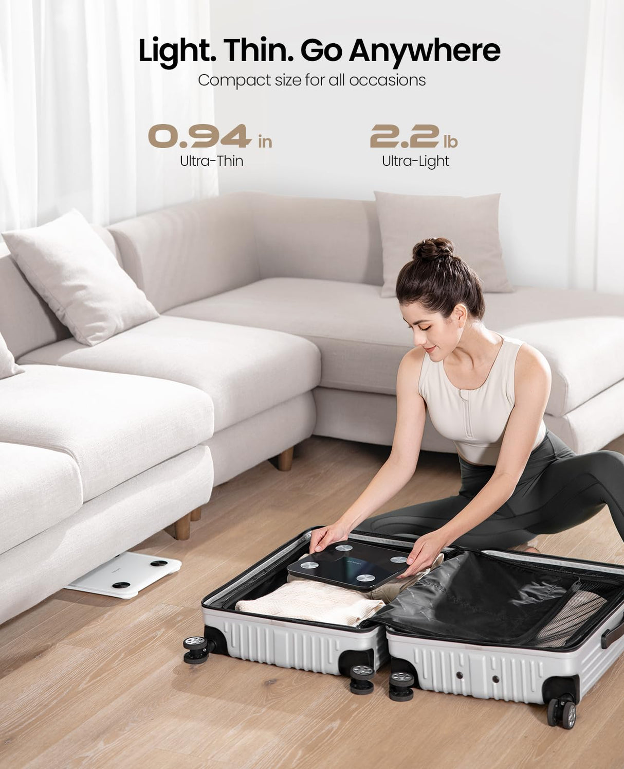 YINOLIFE Scale for Body Weight, Digital Smart Bathroom Weight Scale with BMI, Body Fat, Muscle Mass, Accurate 20 Body Composition Scale, 10.2" Compact Scale with APP, 400lb, Black