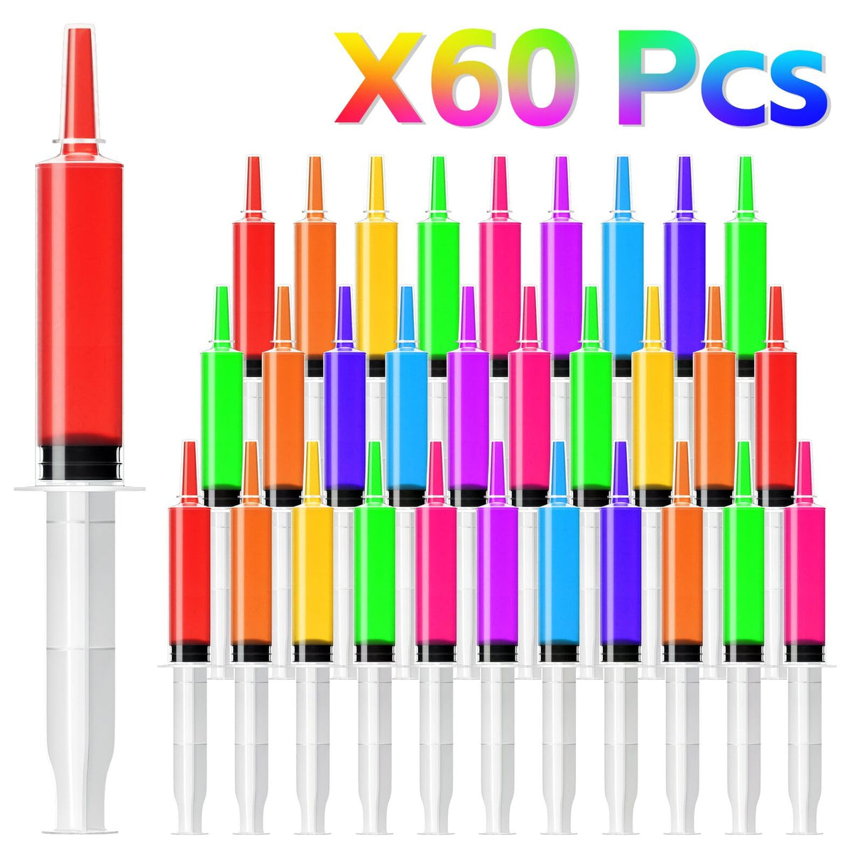 60 Pack Jello Shot Syringes - 30ml/1oz Plastic Syringe with Tip Cap for Liquid BPA-Free, Capacity Resuable Jelly Shot Suringes for Halloween Christmas Thanksgiving Party